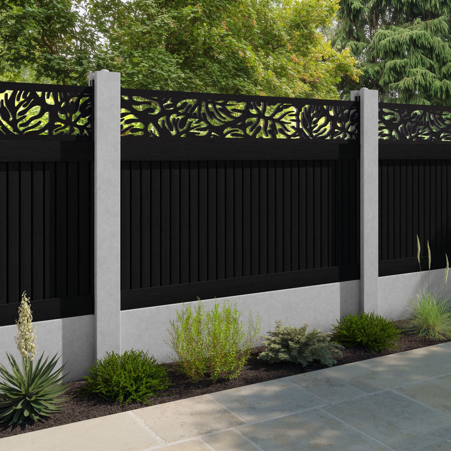 Virtis Botanic Fence Panel - Black - for existing concrete posts