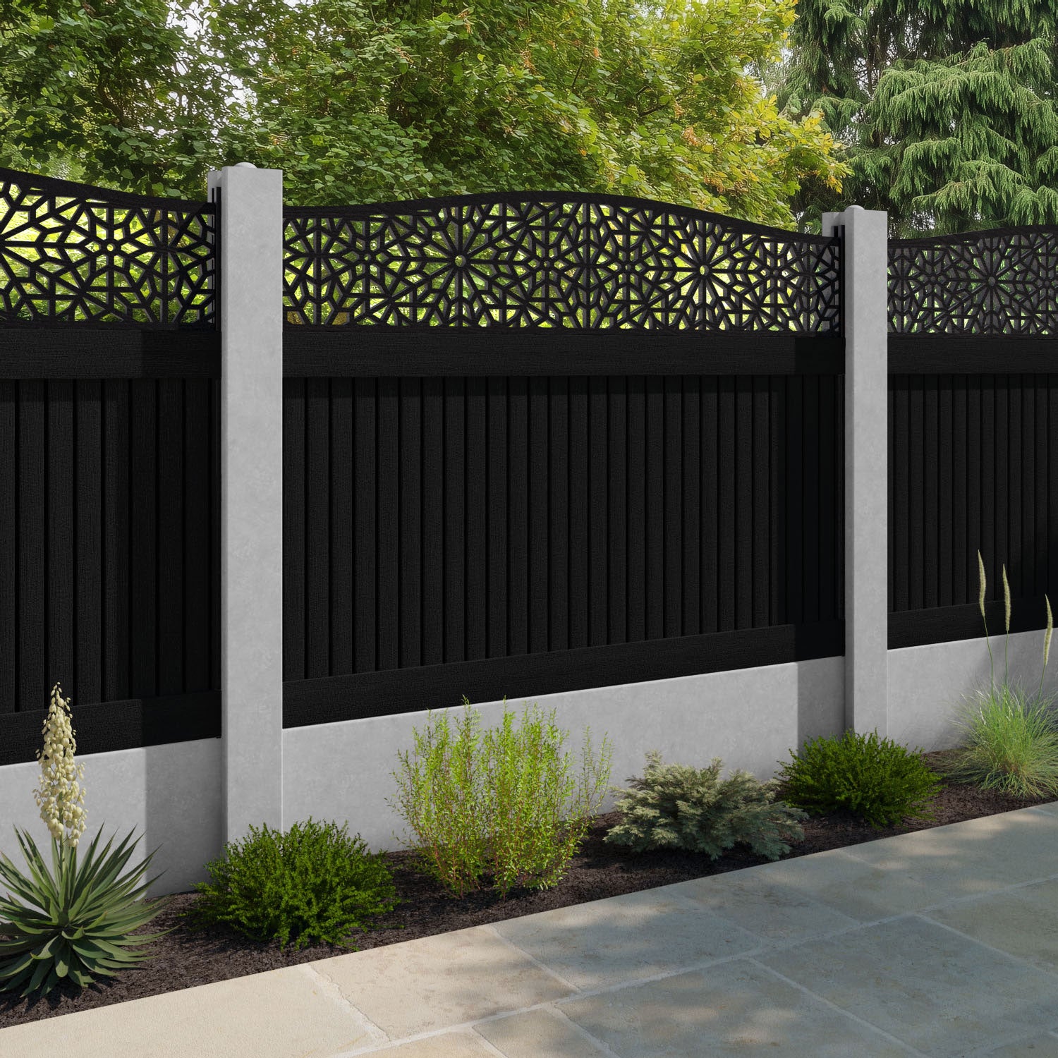Virtis Alnara Curved Top Fence Panel - Black - for existing concrete posts