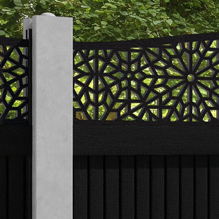 Virtis Alnara Curved Top Fence Panel - Black - for existing concrete posts