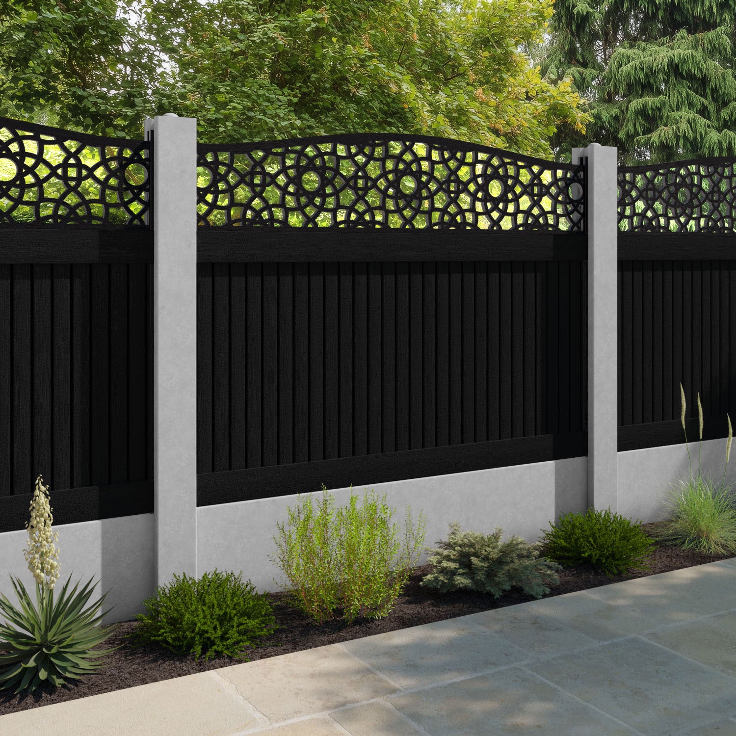 Virtis Ambar Curved Top Fence Panel - Black - for existing concrete posts