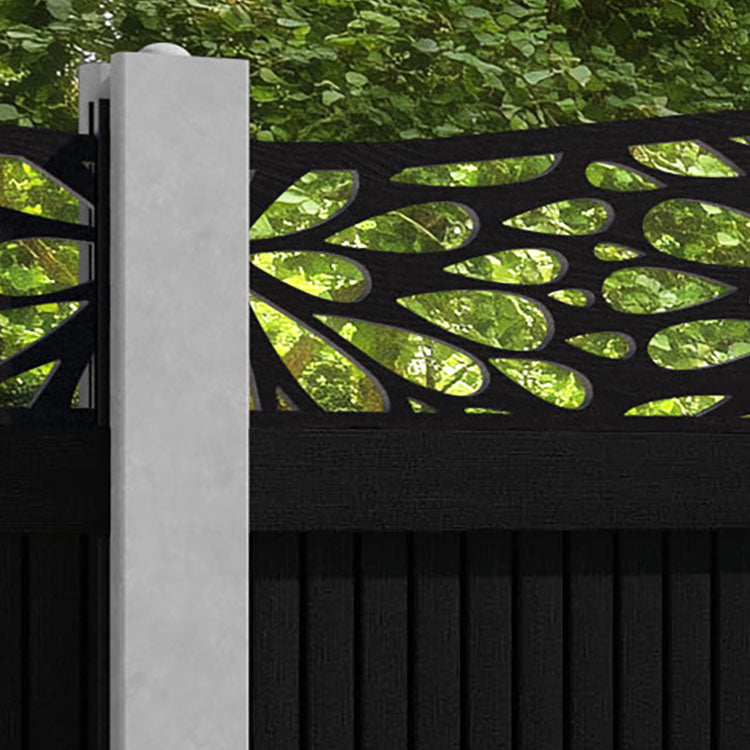 Virtis Blossom Curved Top Fence Panel - Black - for existing concrete posts