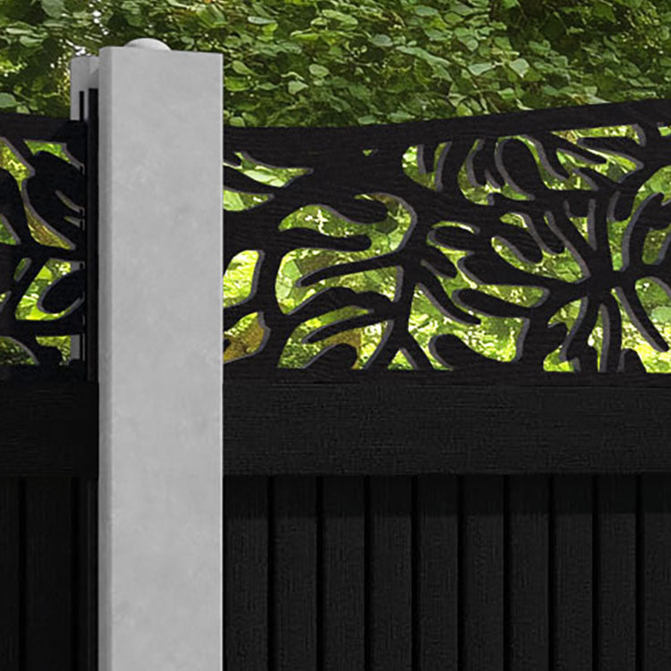 Virtis Botanic Curved Top Fence Panel - Black - for existing concrete posts