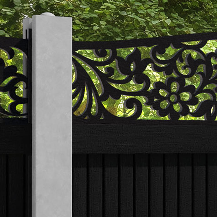 Virtis Eden Curved Top Fence Panel - Black - for existing concrete posts