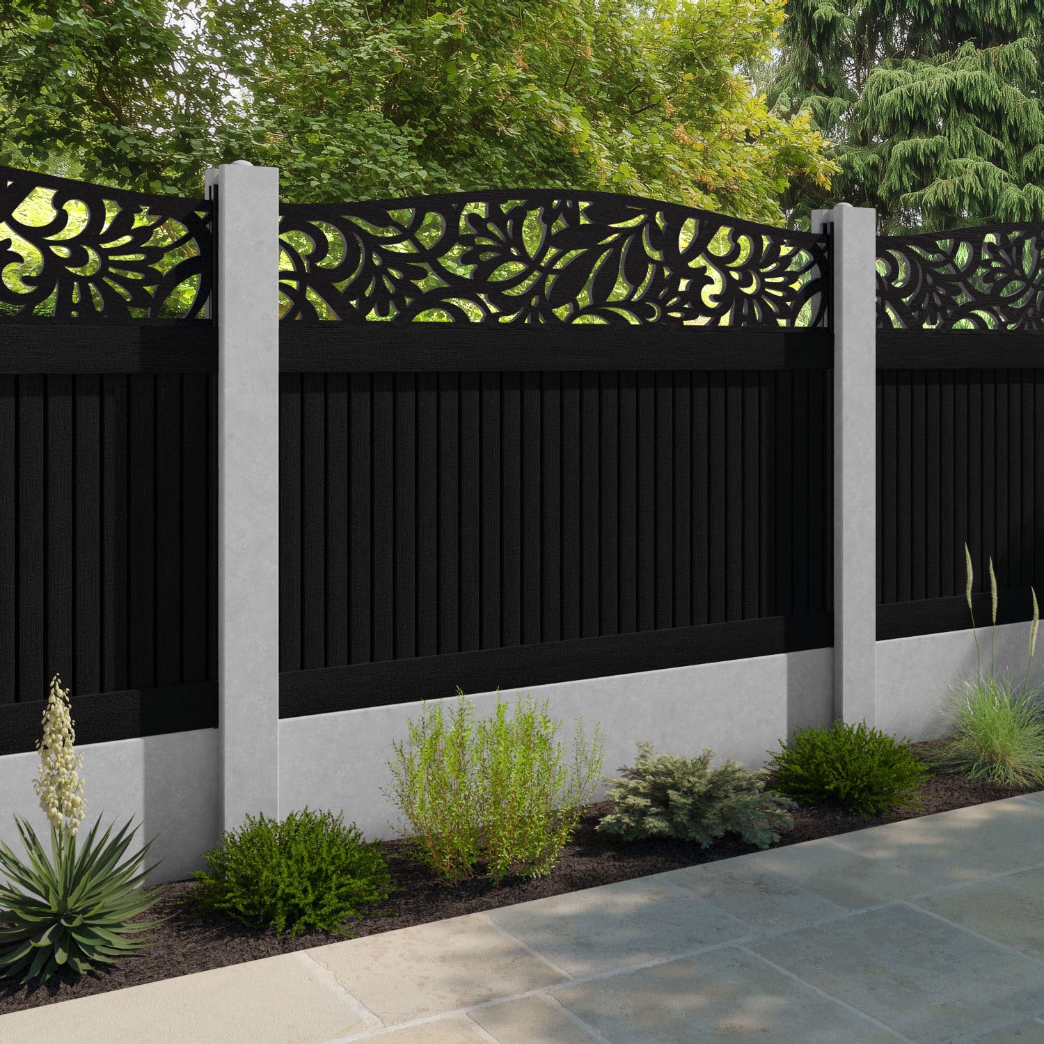 Virtis Heritage Curved Top Fence Panel - Black - for existing concrete posts