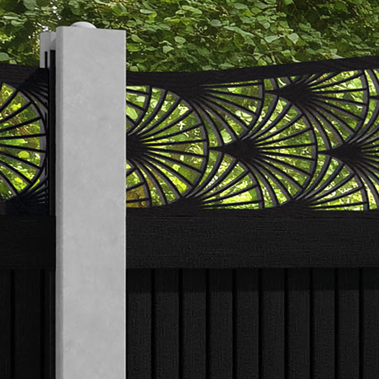Virtis Laurel Curved Top Fence Panel - Black - for existing concrete posts