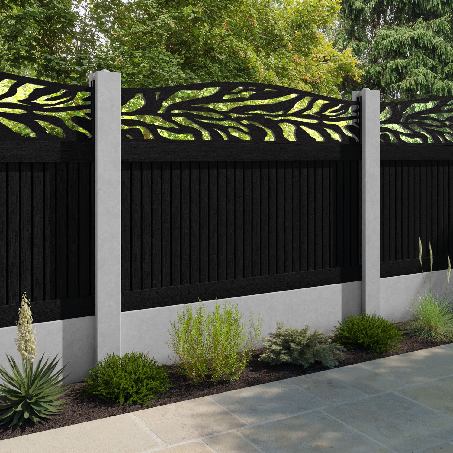 Virtis Malawi Curved Top Fence Panel - Black - for existing concrete posts