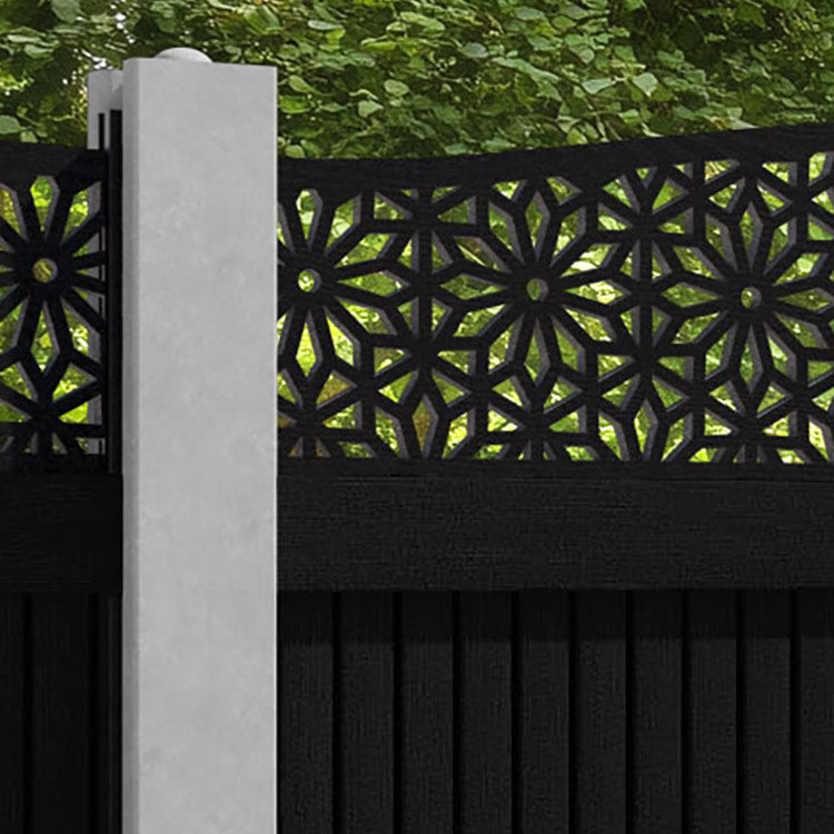 Virtis Narwa Curved Top Fence Panel - Black - for existing concrete posts