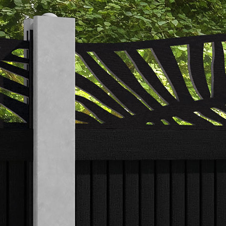 Virtis Palm Curved Top Fence Panel - Black - for existing concrete posts