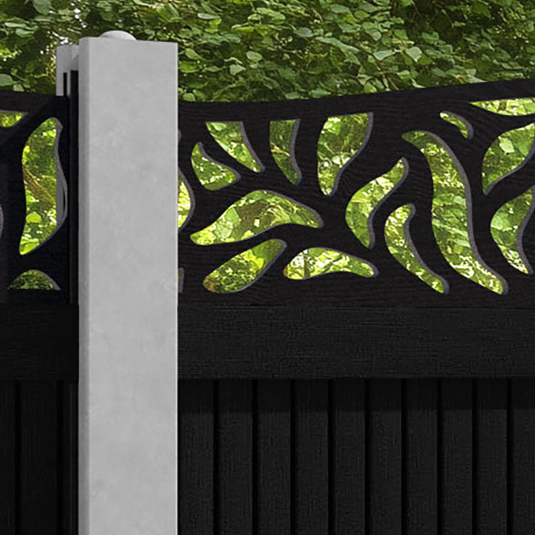 Virtis Plume Curved Top Fence Panel - Black - for existing concrete posts