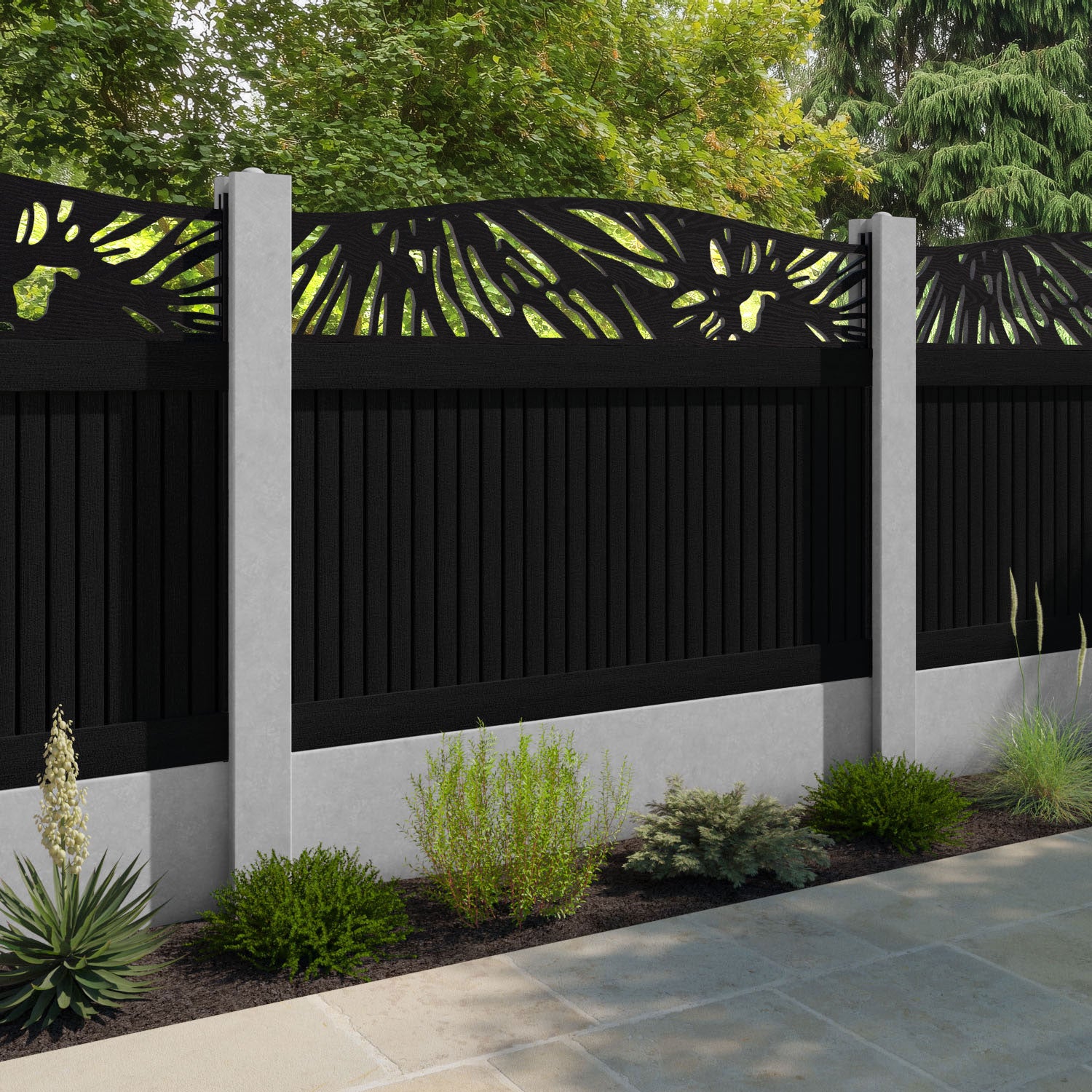 Virtis Poppy Curved Top Fence Panel - Black - for existing concrete posts