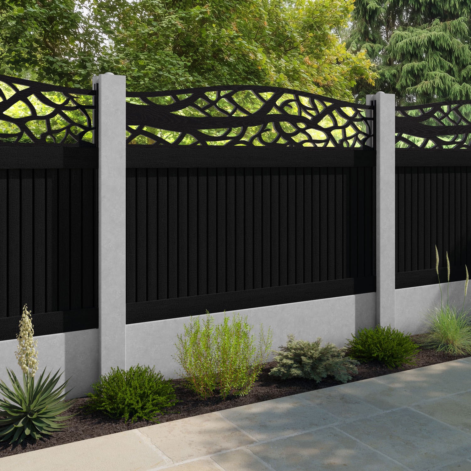 Virtis Twilight Curved Top Fence Panel - Black - for existing concrete posts