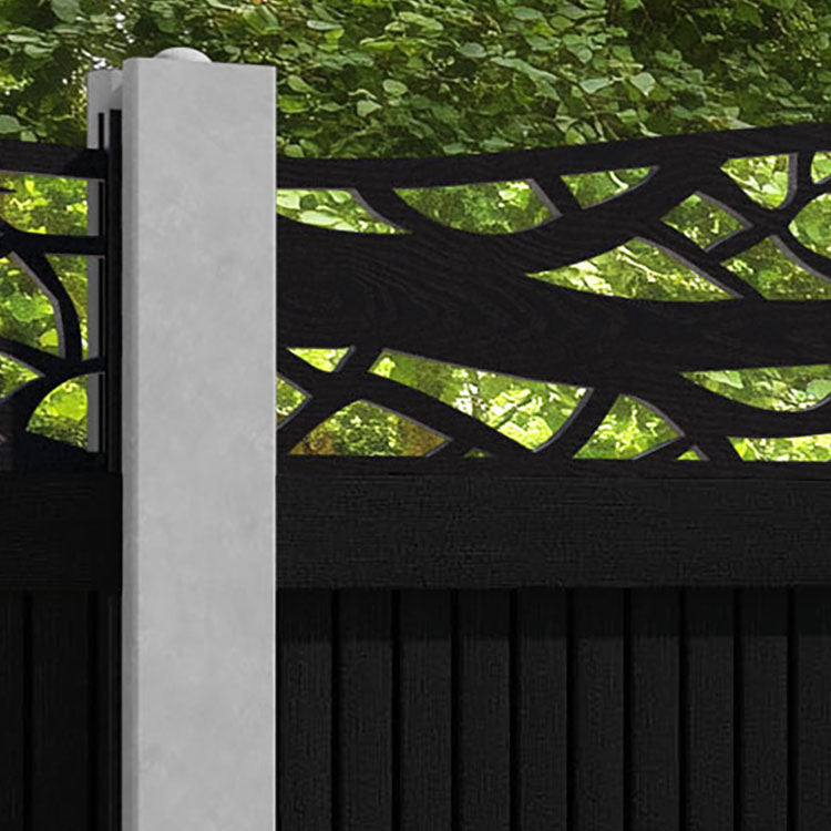 Virtis Twilight Curved Top Fence Panel - Black - for existing concrete posts