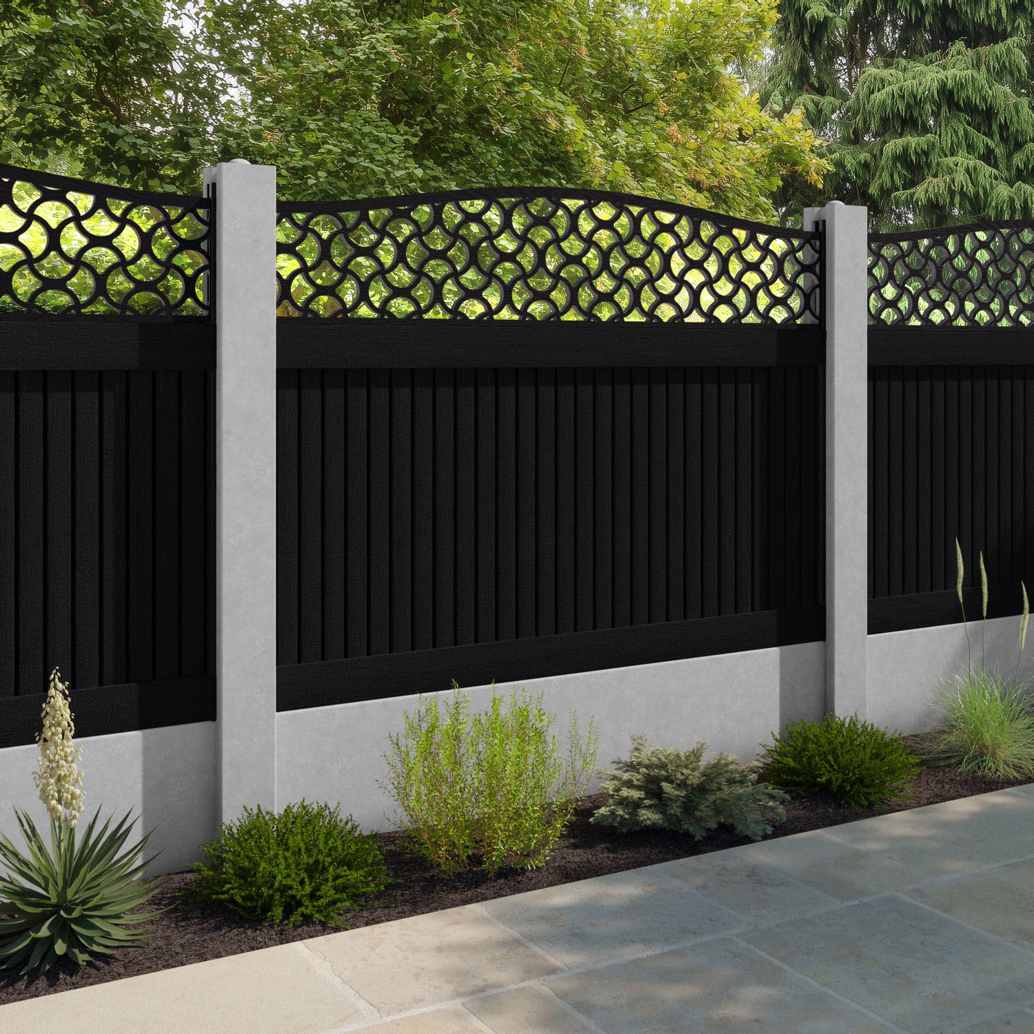 Virtis Vida Curved Top Fence Panel - Black - for existing concrete posts