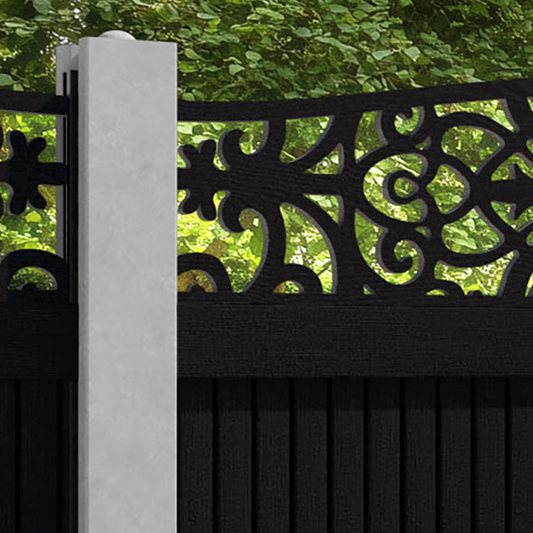 Virtis Windsor Curved Top Fence Panel - Black - for existing concrete posts
