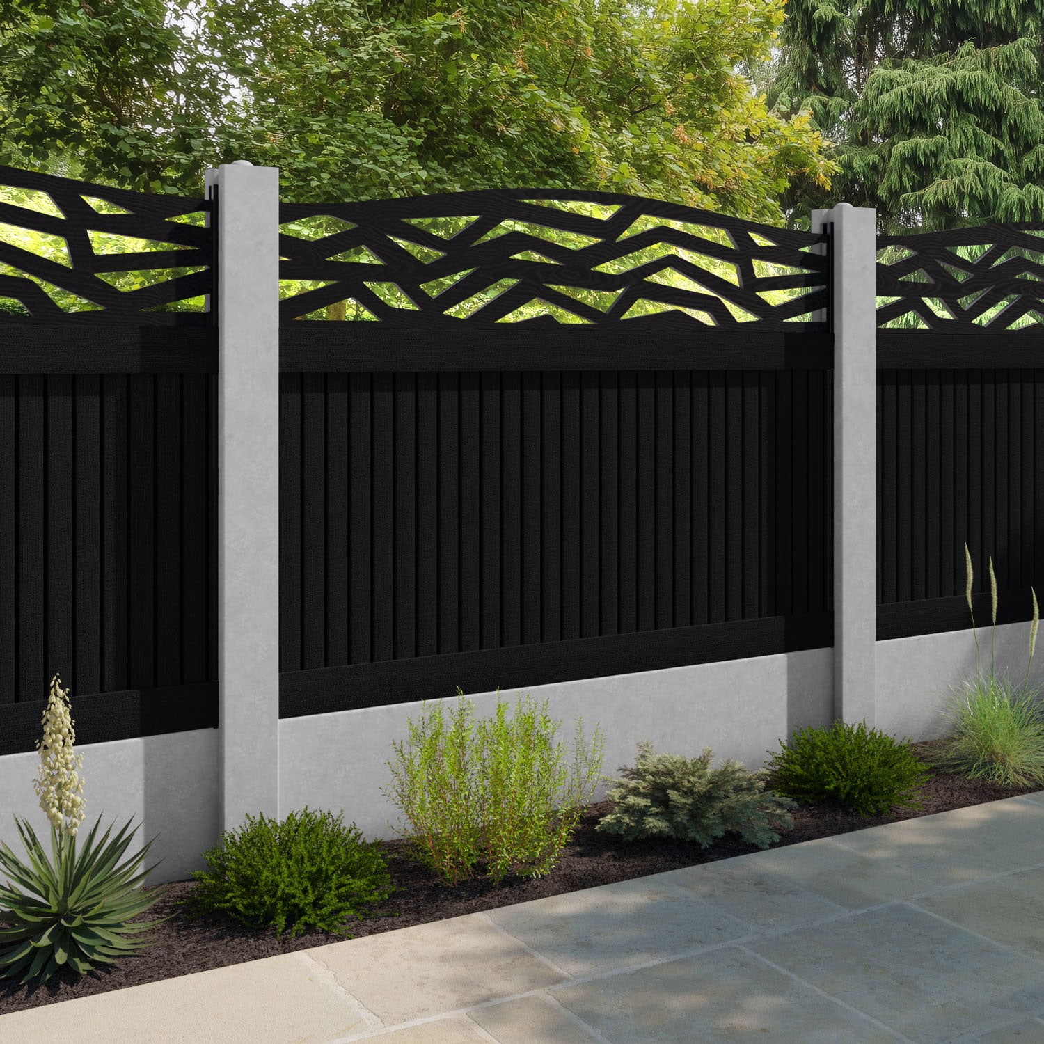 Virtis Zenith Curved Top Fence Panel - Black - for existing concrete posts