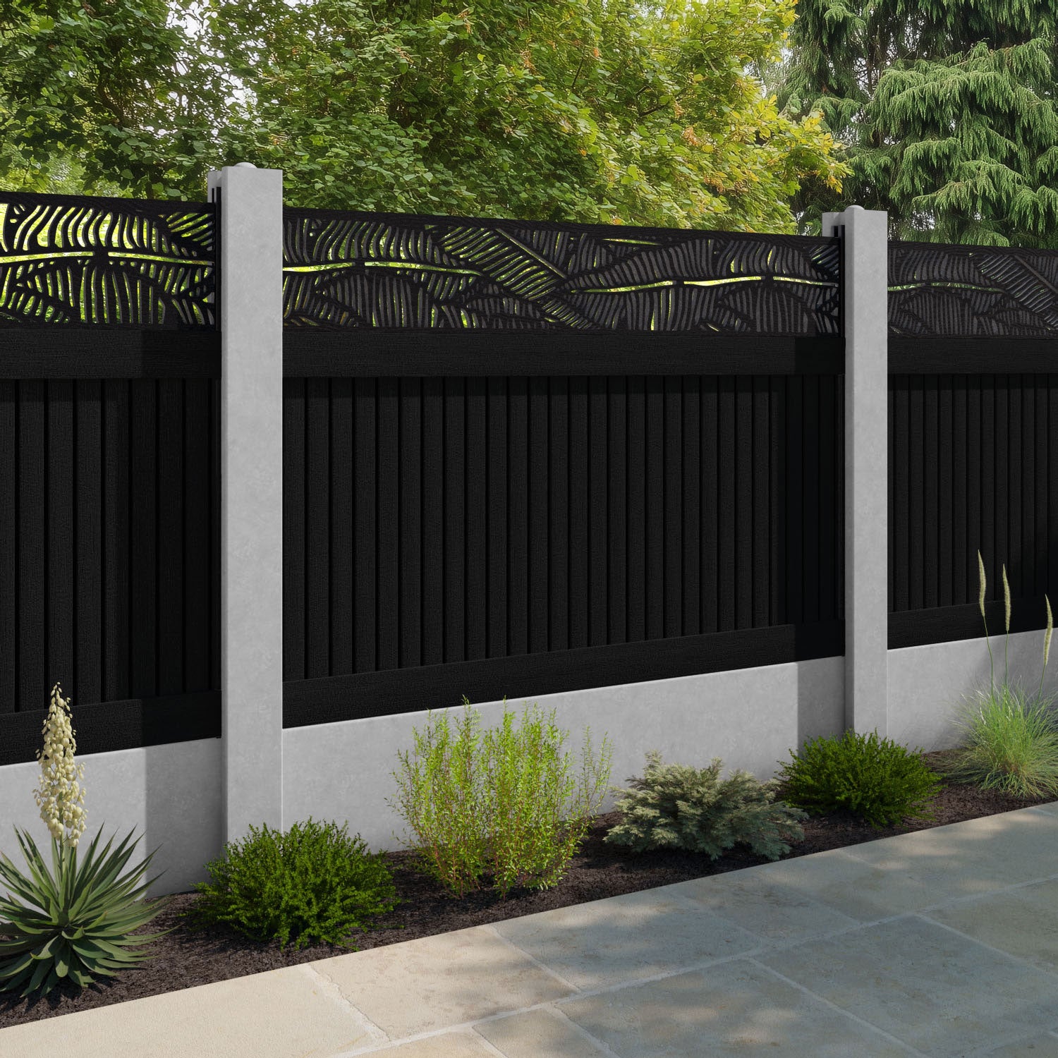 Virtis Feather Fence Panel - Black - for existing concrete posts