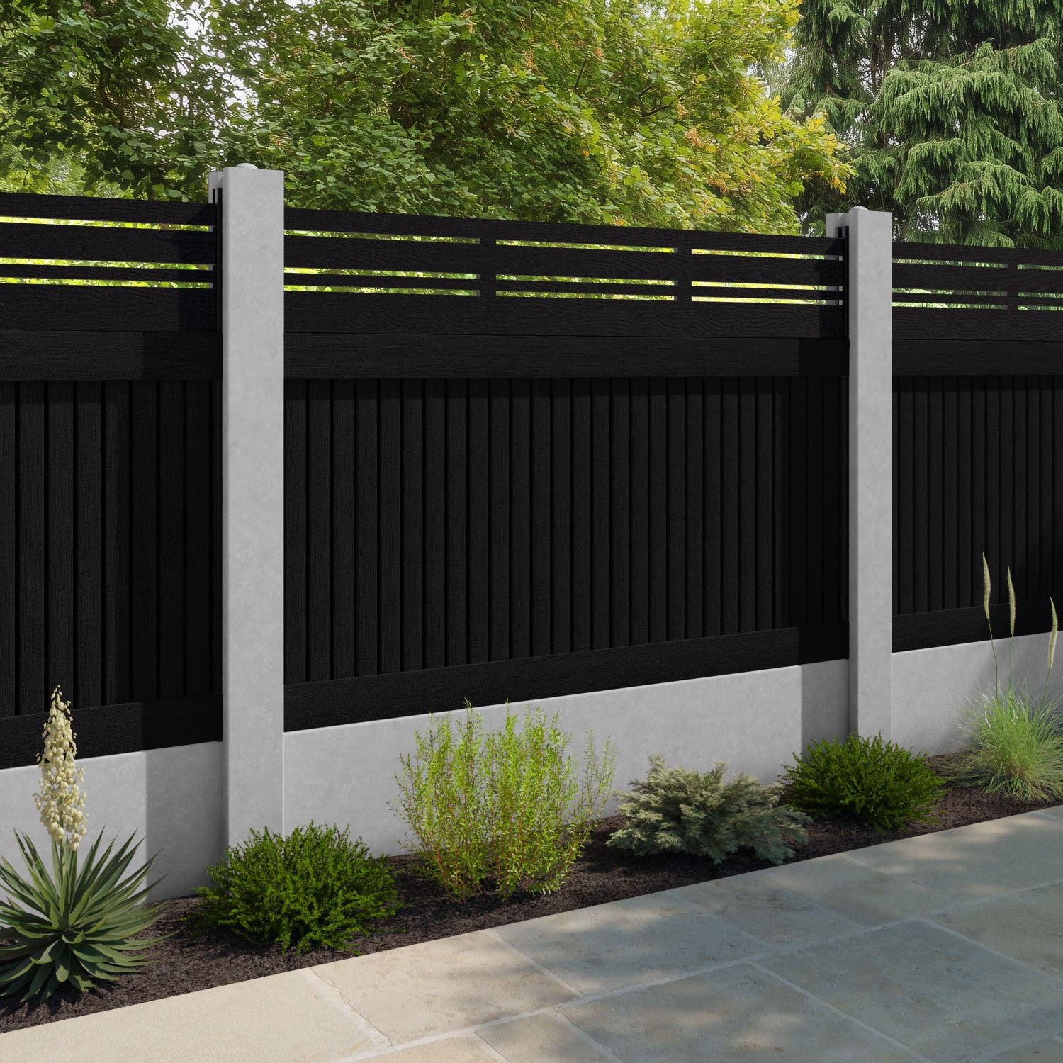 Virtis Linea Fence Panel - Black - for existing concrete posts