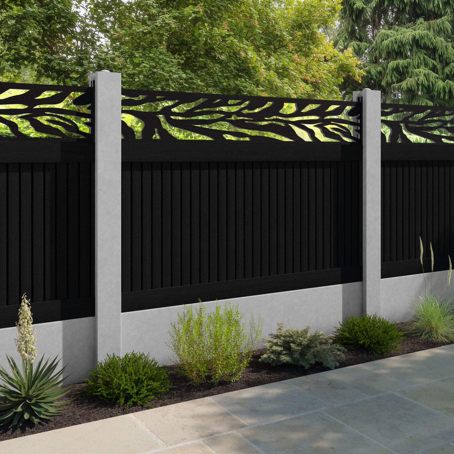 Virtis Malawi Fence Panel - Black - for existing concrete posts