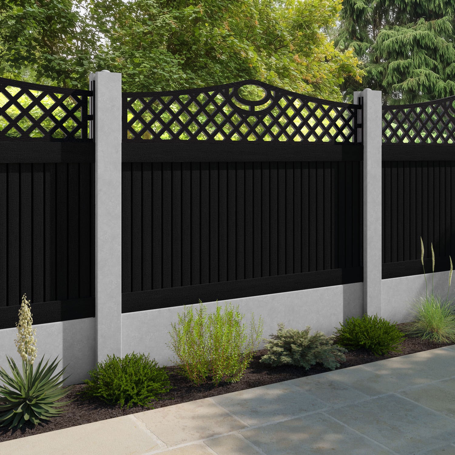 Virtis Oxford Curved Top Fence Panel - Black - for existing concrete posts