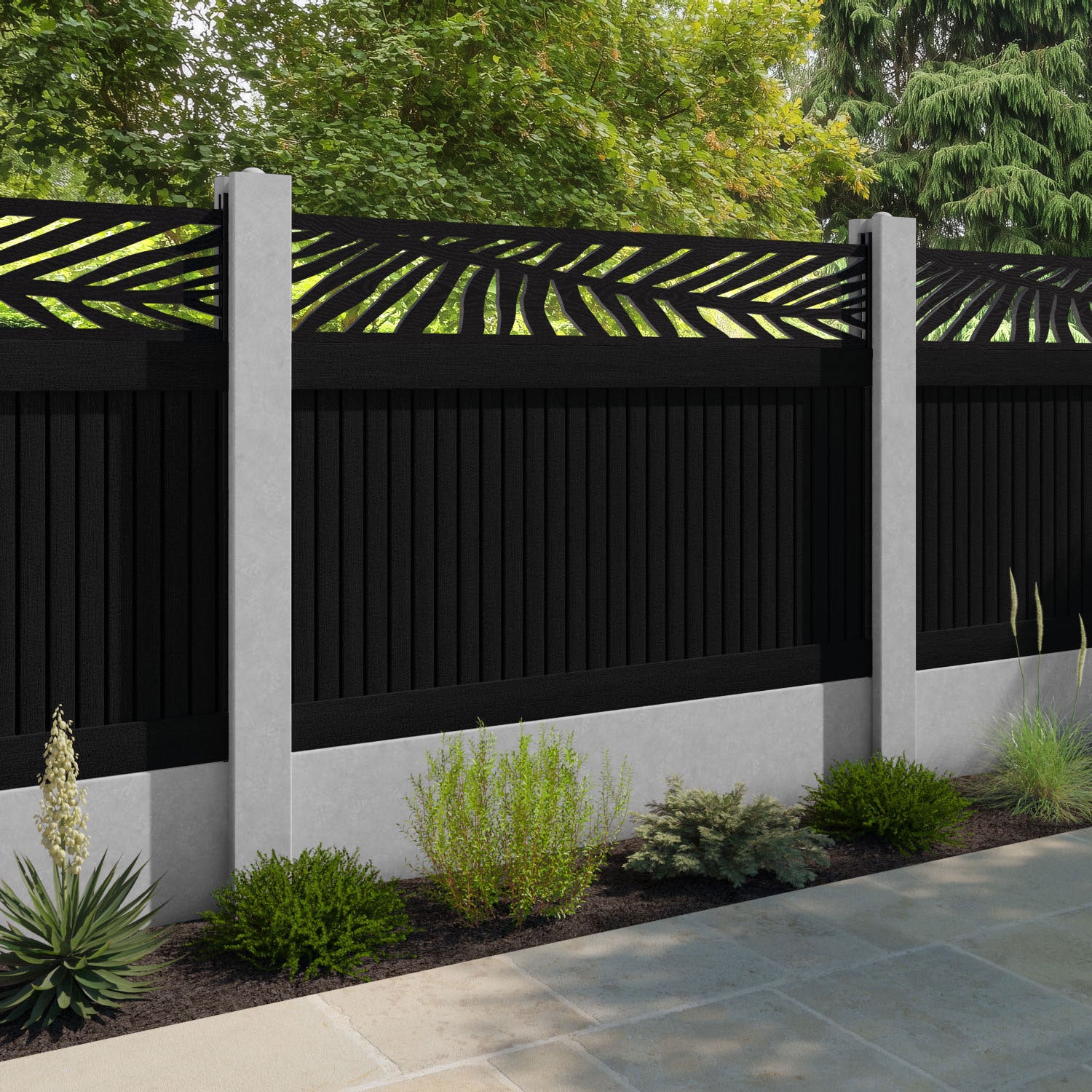 Virtis Palm Fence Panel - Black - for existing concrete posts