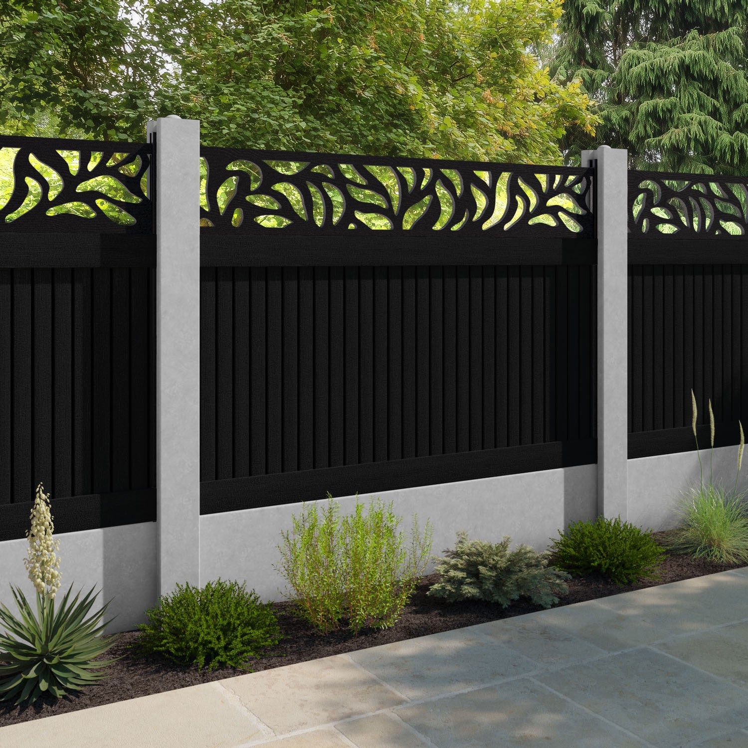 Virtis Plume Fence Panel - Black - for existing concrete posts