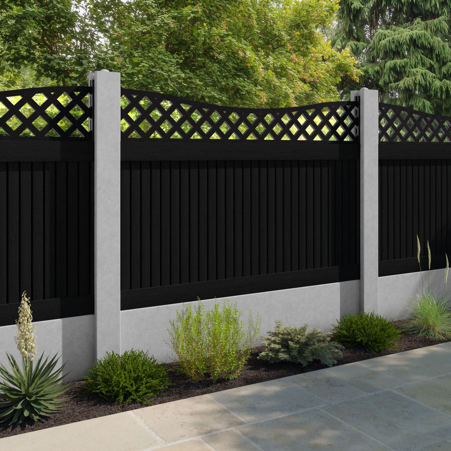 Virtis Low Wave Fence Panel - Black - for existing concrete posts