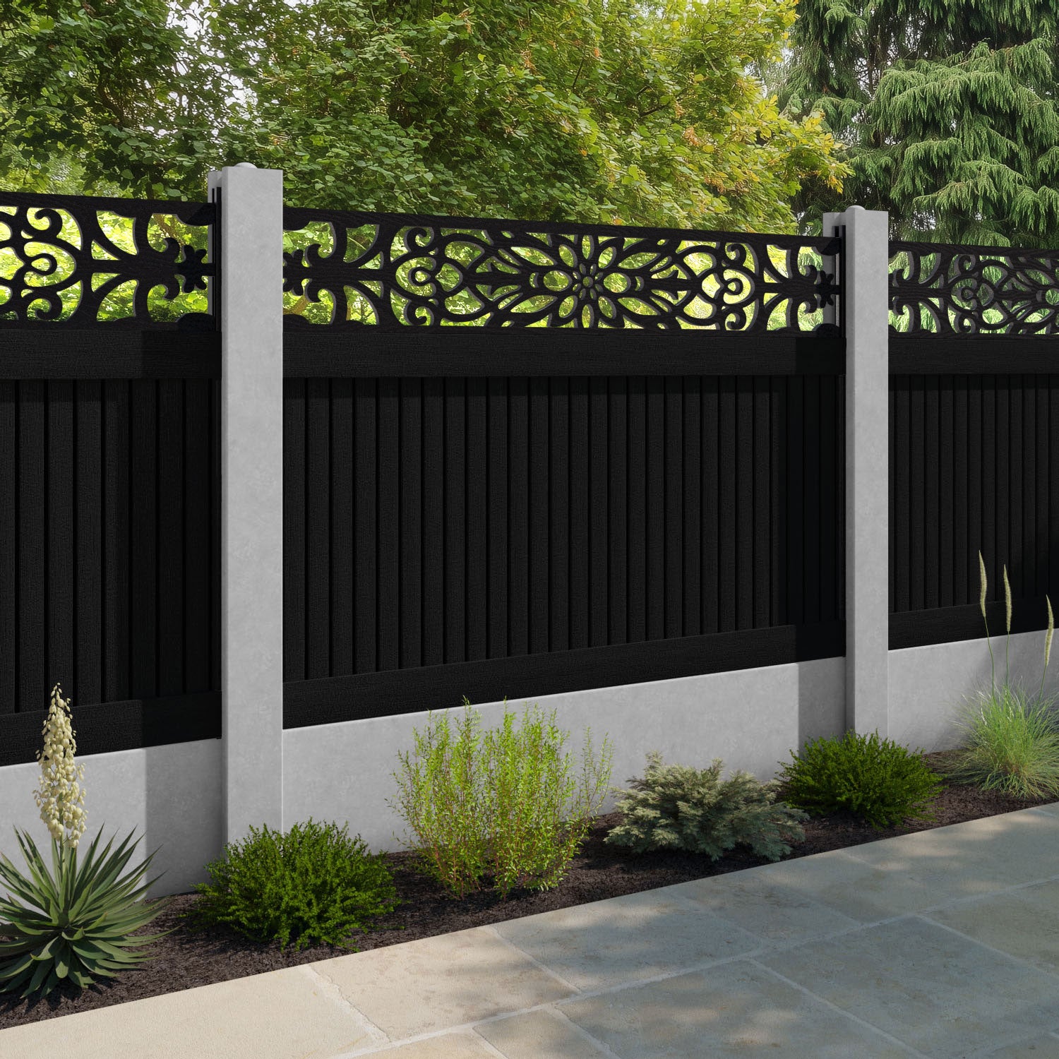 Virtis Windsor Fence Panel - Black - for existing concrete posts