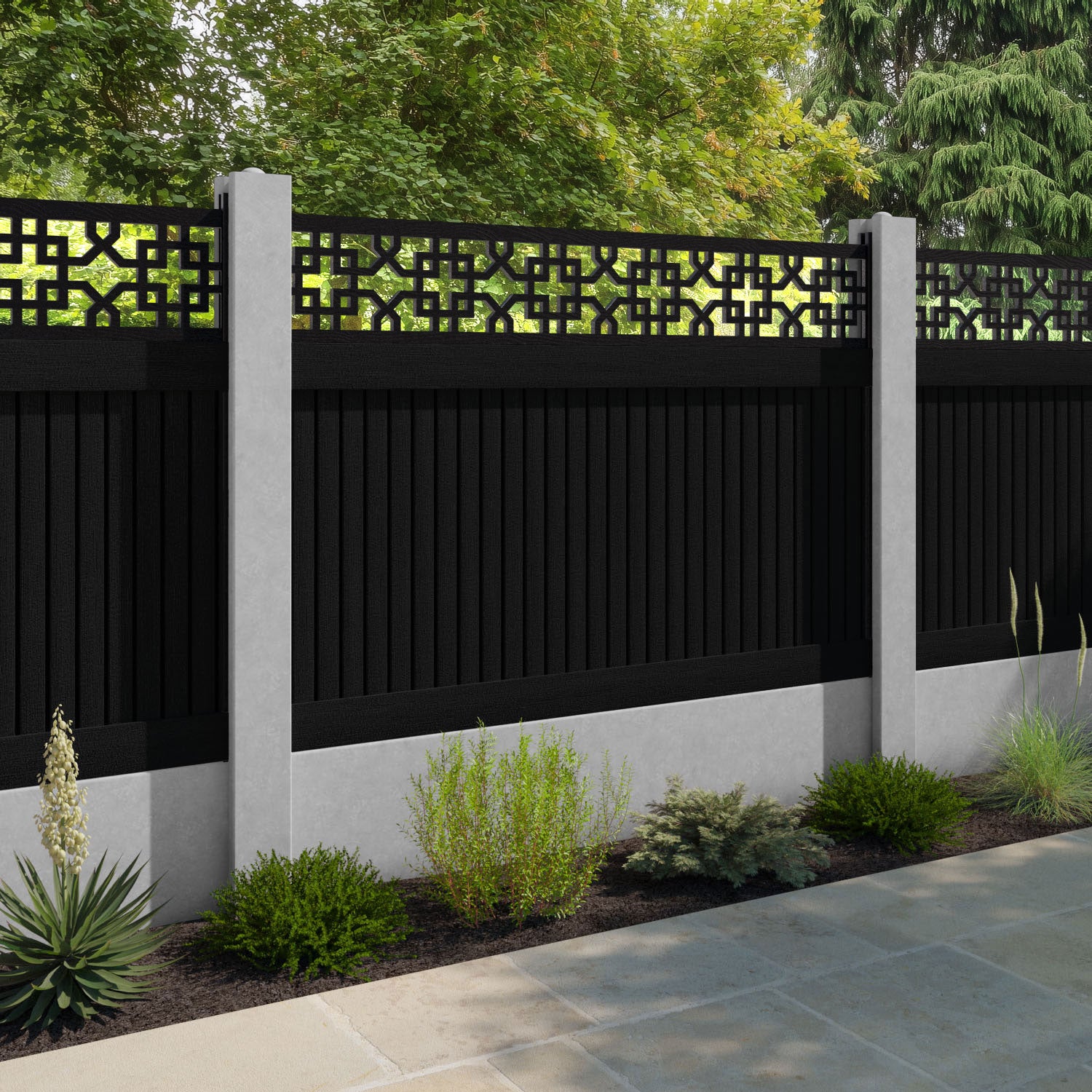 Virtis Zaria Fence Panel - Black - for existing concrete posts