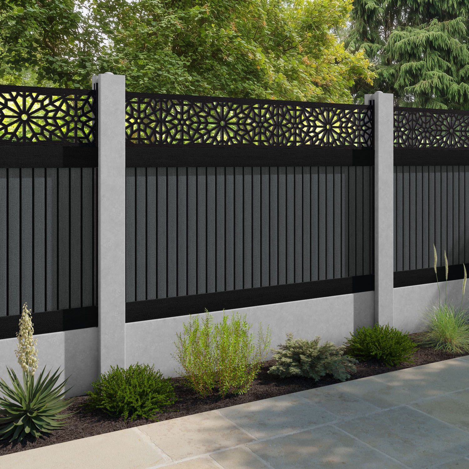 Virtis Alnara Fence Panel - Dark Grey - for existing concrete posts