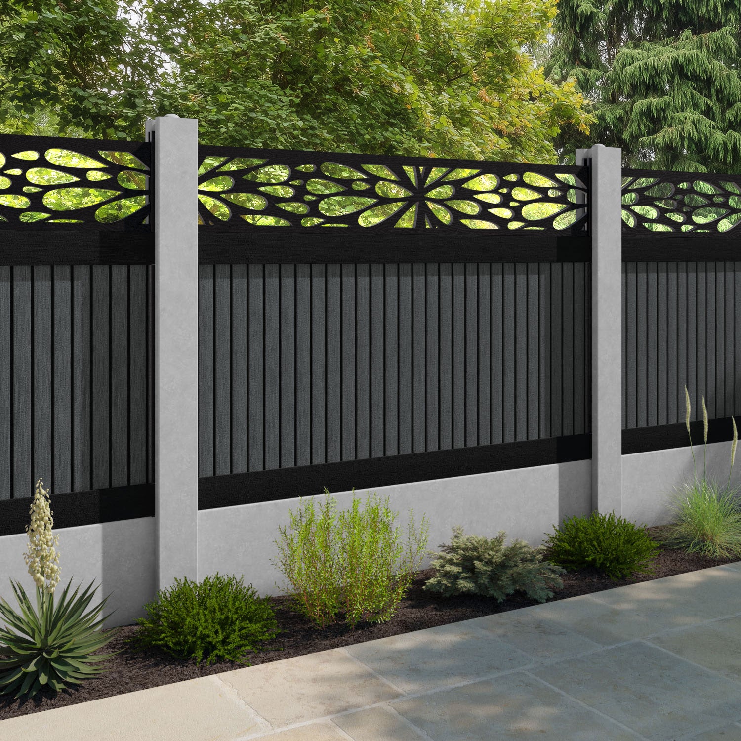 Virtis Blossom Fence Panel - Dark Grey - for existing concrete posts