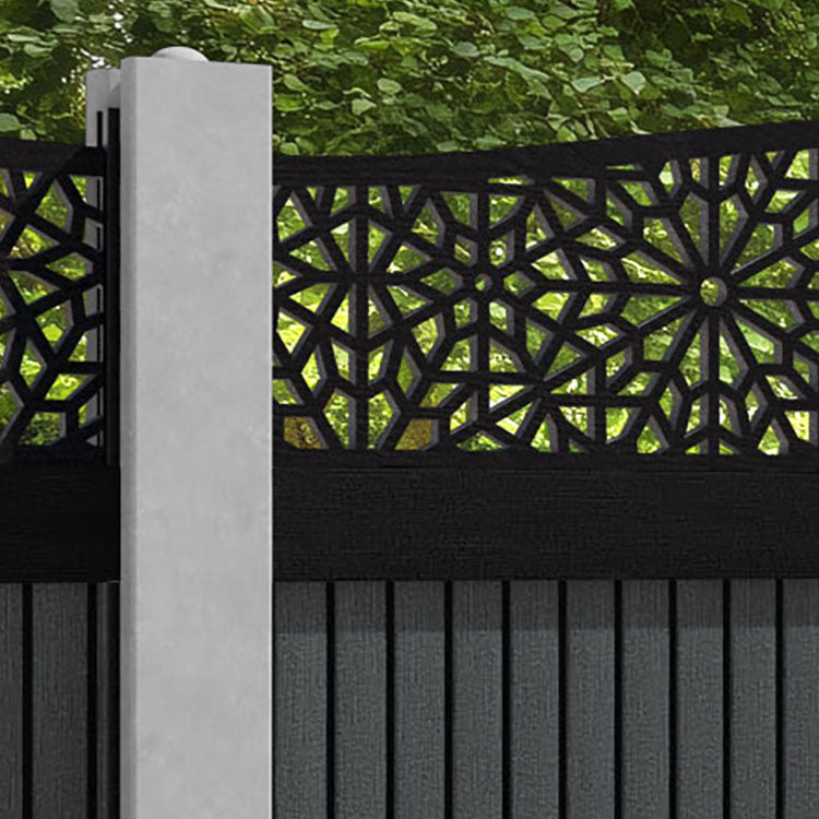 Virtis Alnara Curved Top Fence Panel - Dark Grey - for existing concrete posts