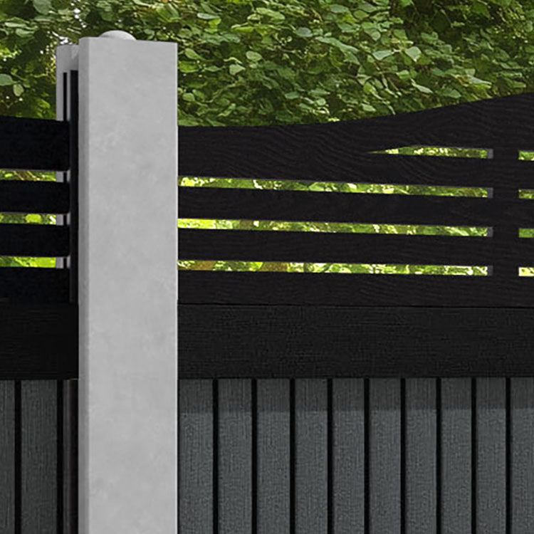 Virtis Aspen Curved Top Fence Panel - Dark Grey - for existing concrete posts