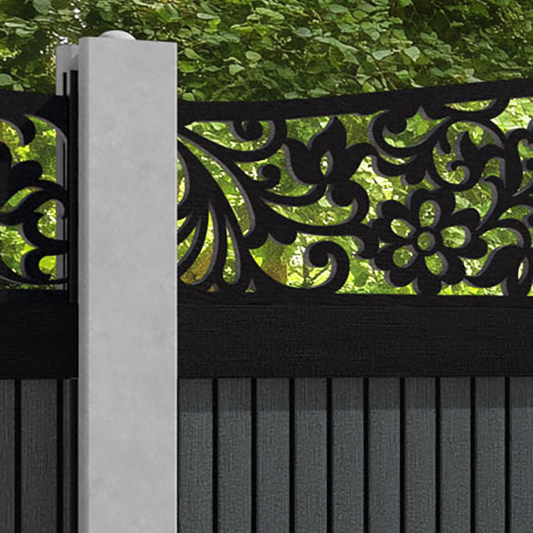 Virtis Eden Curved Top Fence Panel - Dark Grey - for existing concrete posts