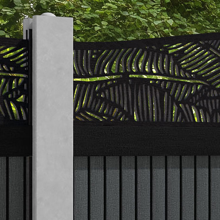 Virtis Feather Curved Top Fence Panel - Dark Grey - for existing concrete posts