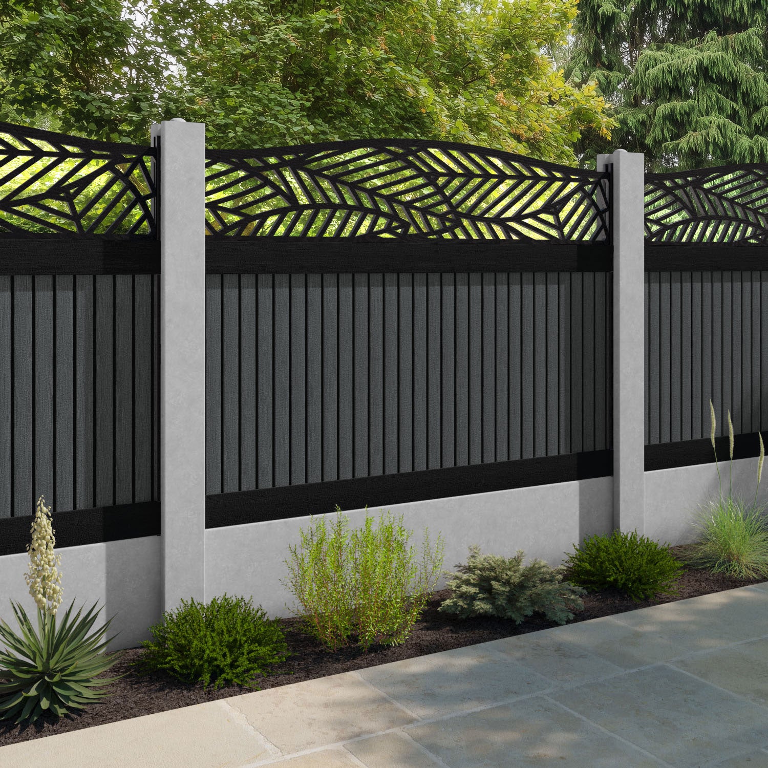 Virtis Habitat Curved Top Fence Panel - Dark Grey - for existing concrete posts