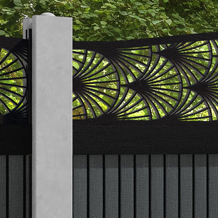 Virtis Laurel Curved Top Fence Panel - Dark Grey - for existing concrete posts