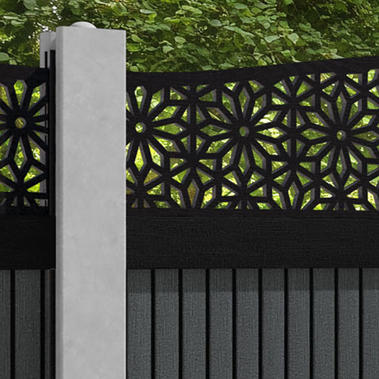Virtis Narwa Curved Top Fence Panel - Dark Grey - for existing concrete posts