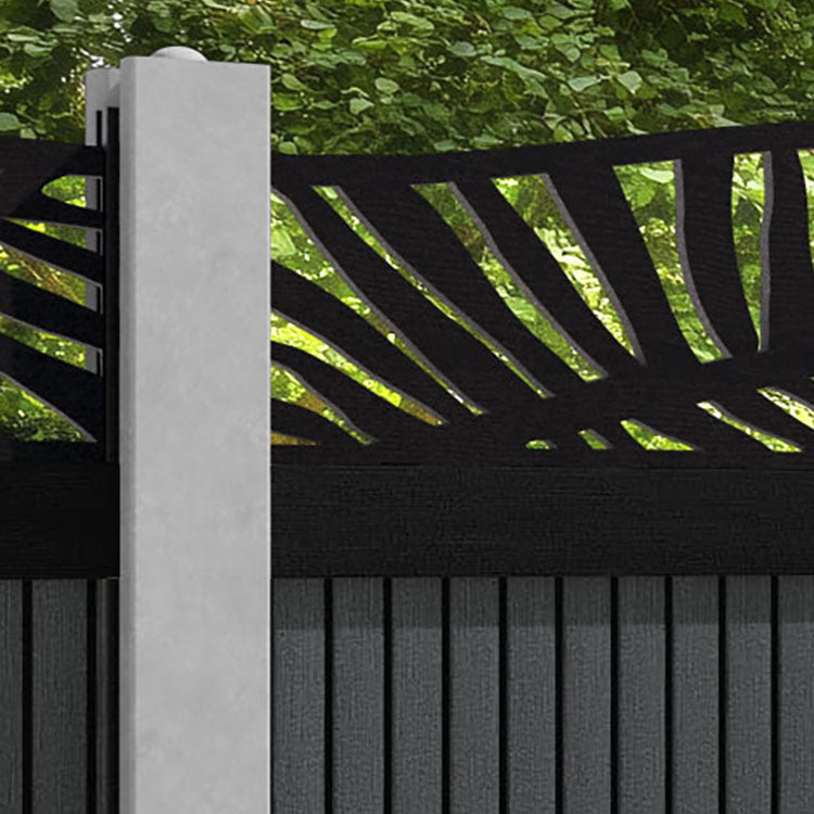 Virtis Palm Curved Top Fence Panel - Dark Grey - for existing concrete posts