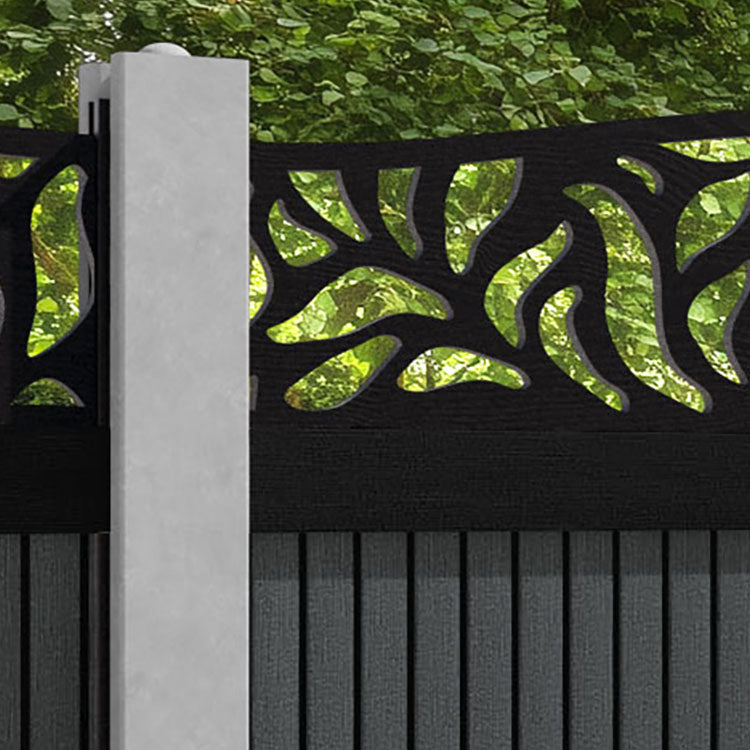 Virtis Plume Curved Top Fence Panel - Dark Grey - for existing concrete posts