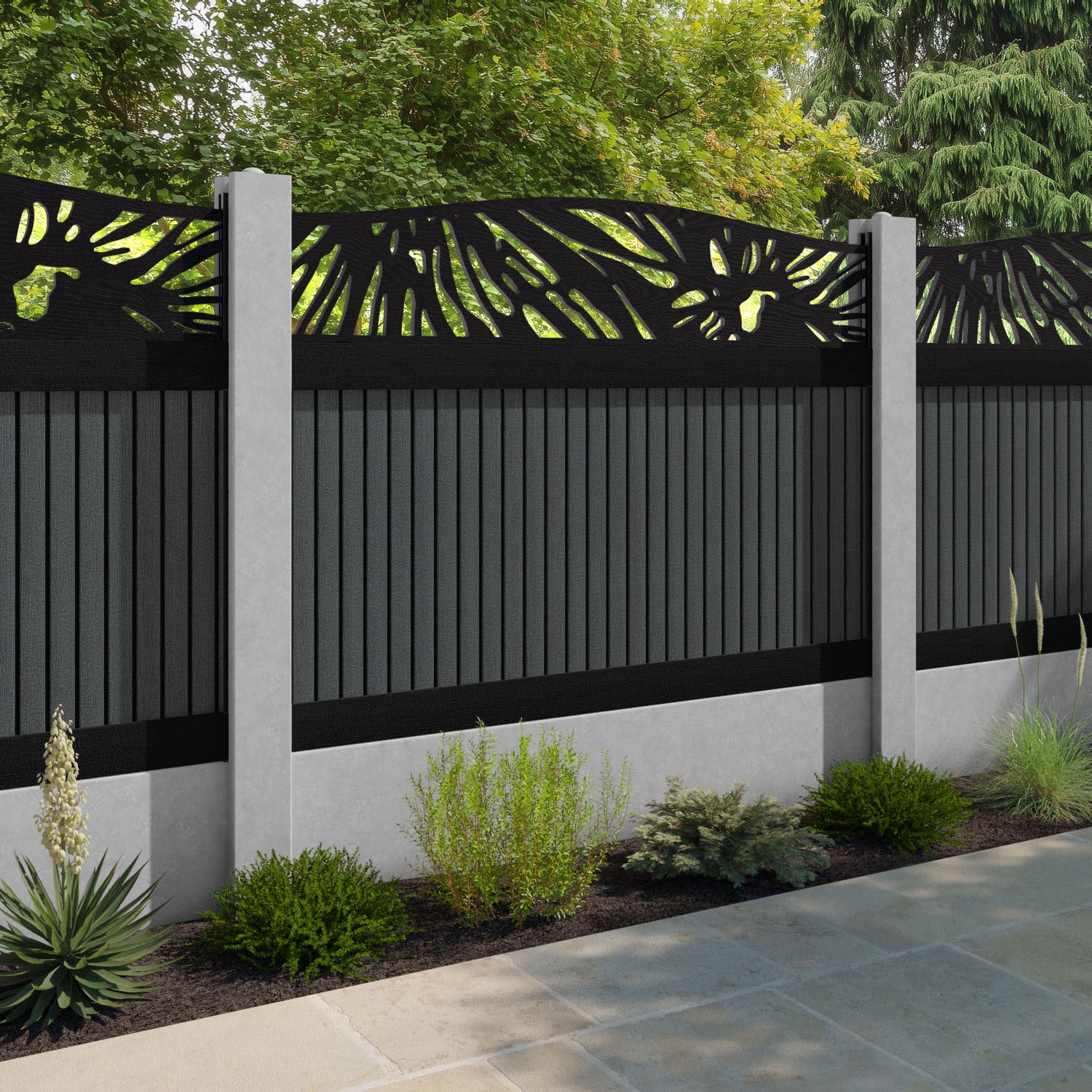 Virtis Poppy Curved Top Fence Panel - Dark Grey - for existing concrete posts