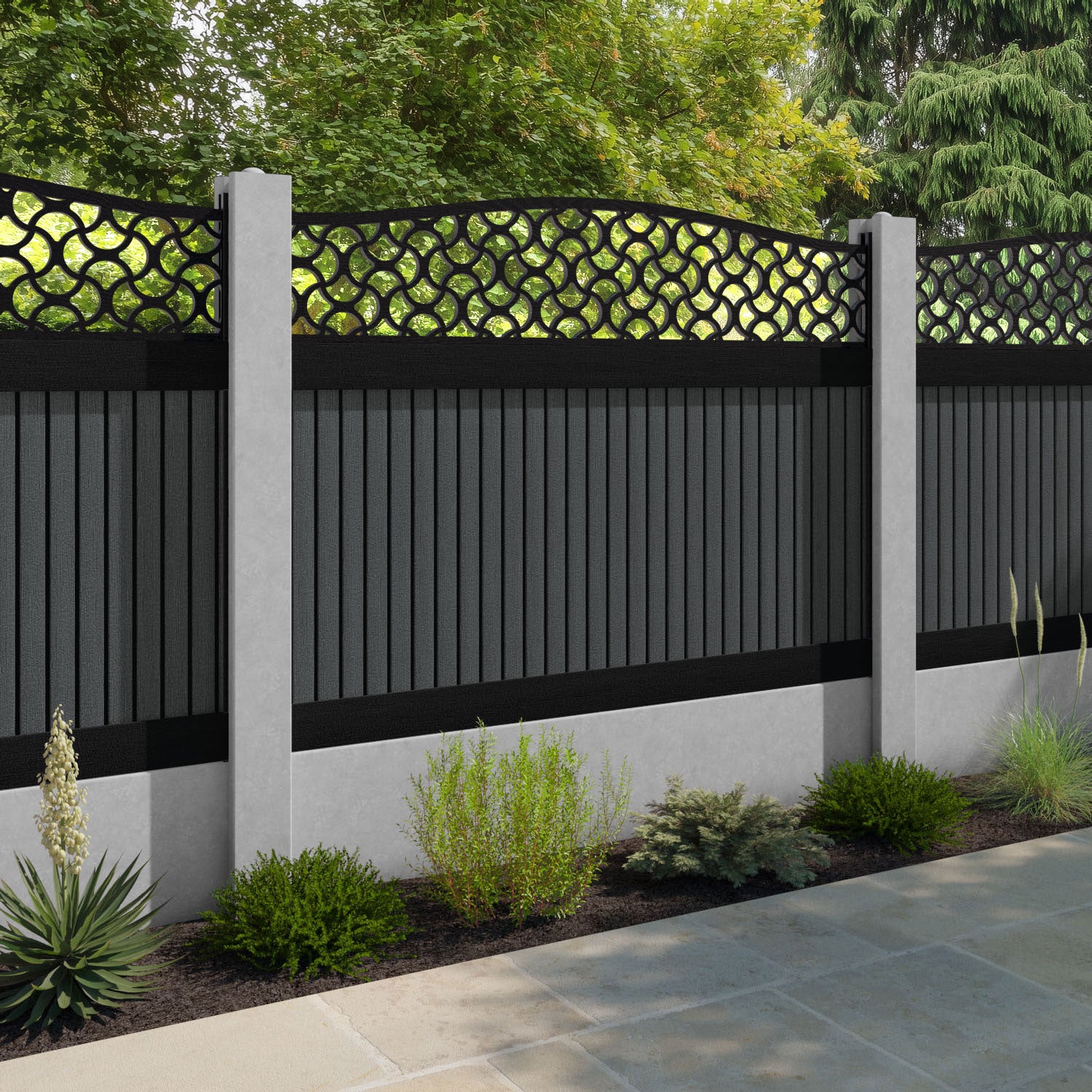 Virtis Vida Curved Top Fence Panel - Dark Grey - for existing concrete posts