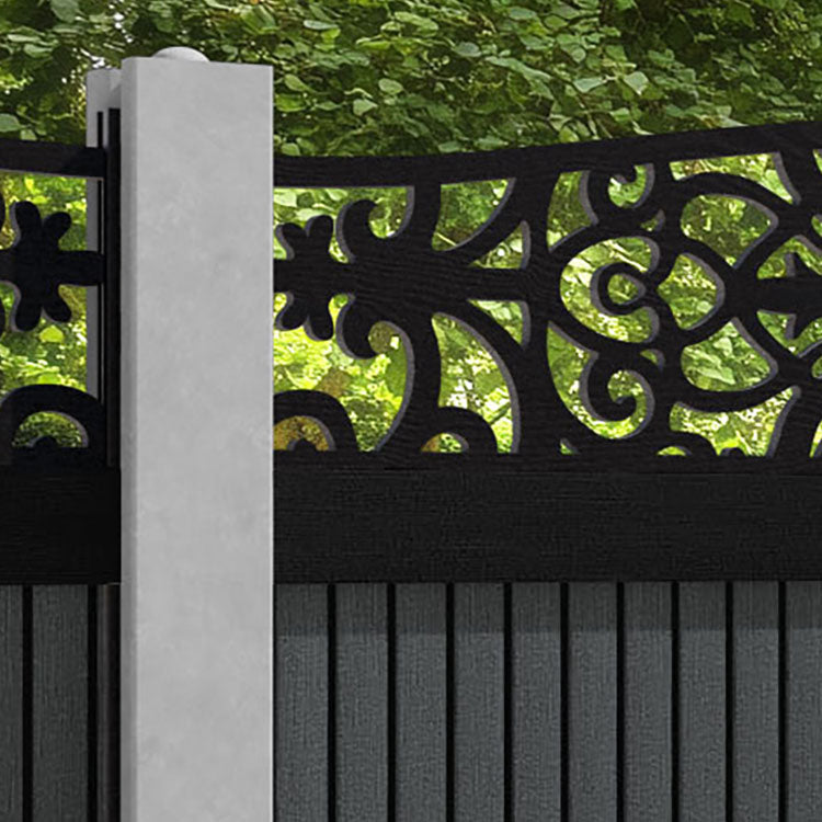 Virtis Windsor Curved Top Fence Panel - Dark Grey - for existing concrete posts
