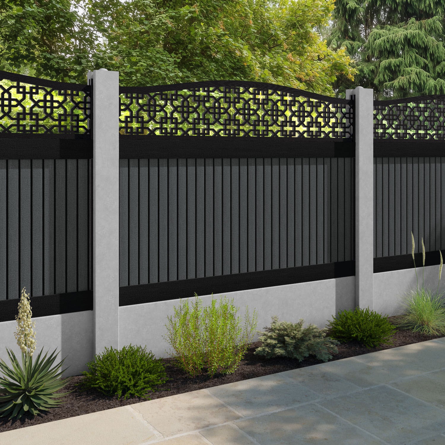 Virtis Zaria Curved Top Fence Panel - Dark Grey - for existing concrete posts