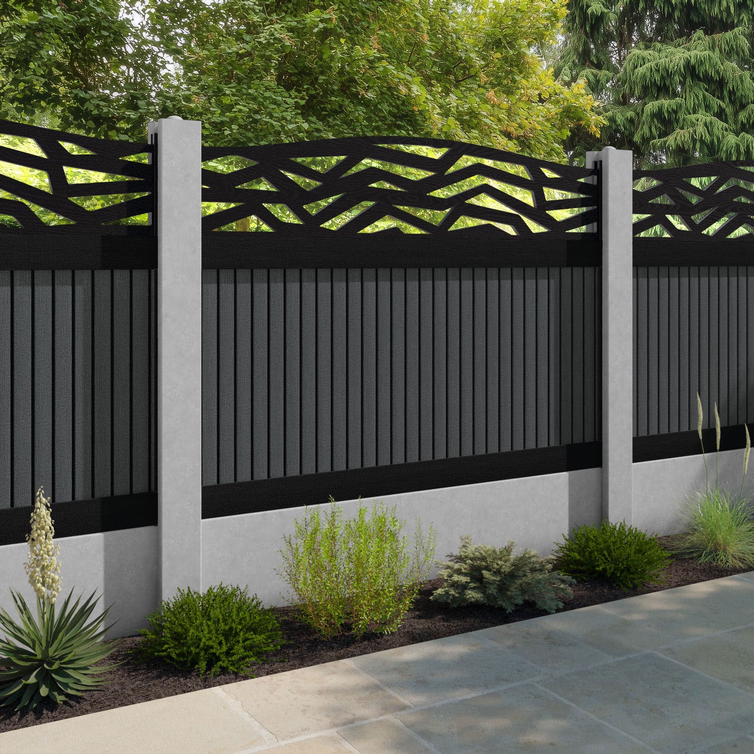 Virtis Zenith Curved Top Fence Panel - Dark Grey - for existing concrete posts