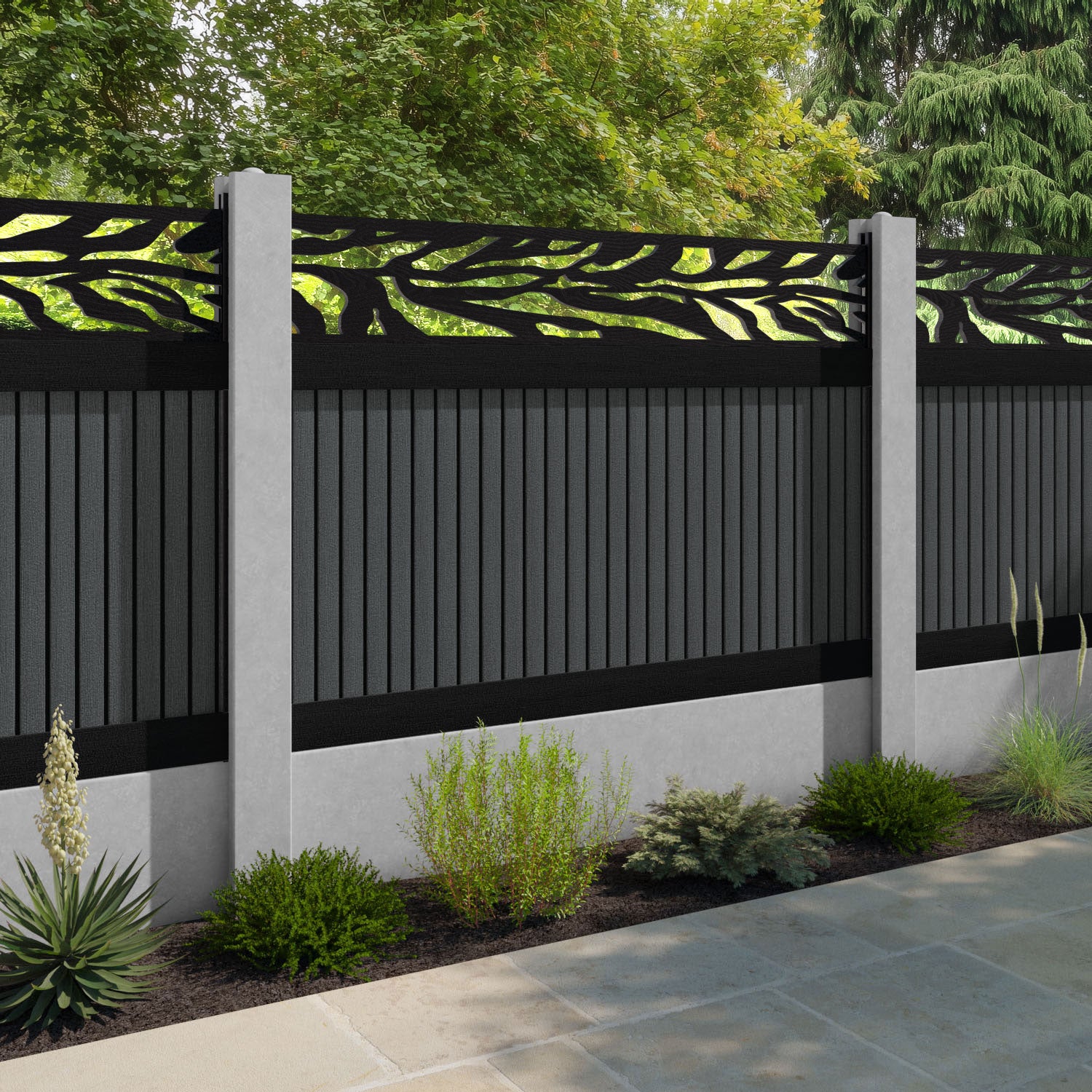 Virtis Malawi Fence Panel - Dark Grey - for existing concrete posts