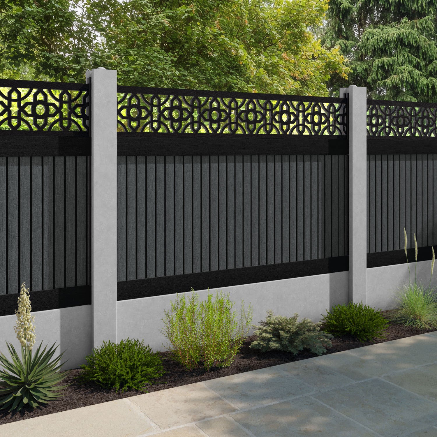 Virtis Nabila Fence Panel - Dark Grey - for existing concrete posts