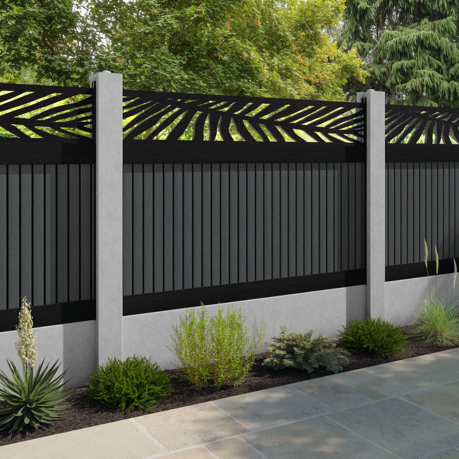Virtis Palm Fence Panel - Dark Grey - for existing concrete posts