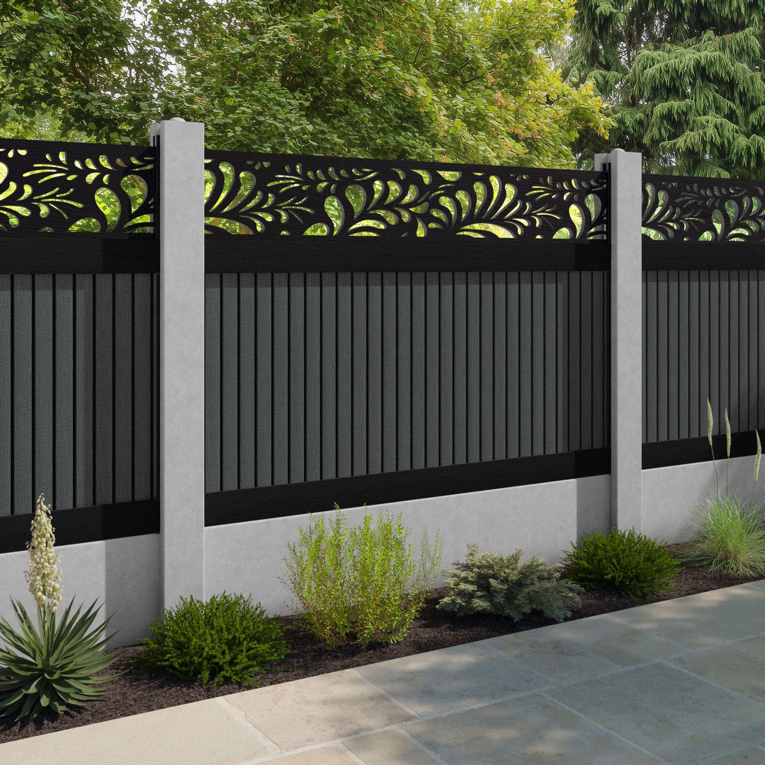 Virtis Petal Fence Panel - Dark Grey - for existing concrete posts