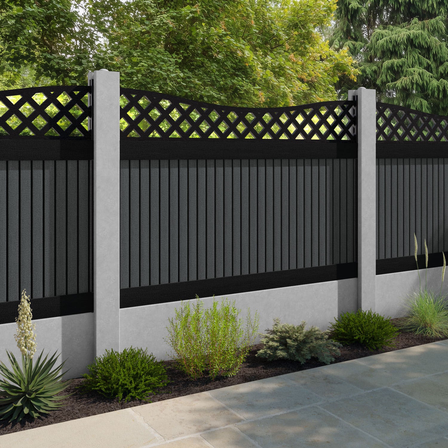 Virtis Low Wave Fence Panel - Dark Grey - for existing concrete posts