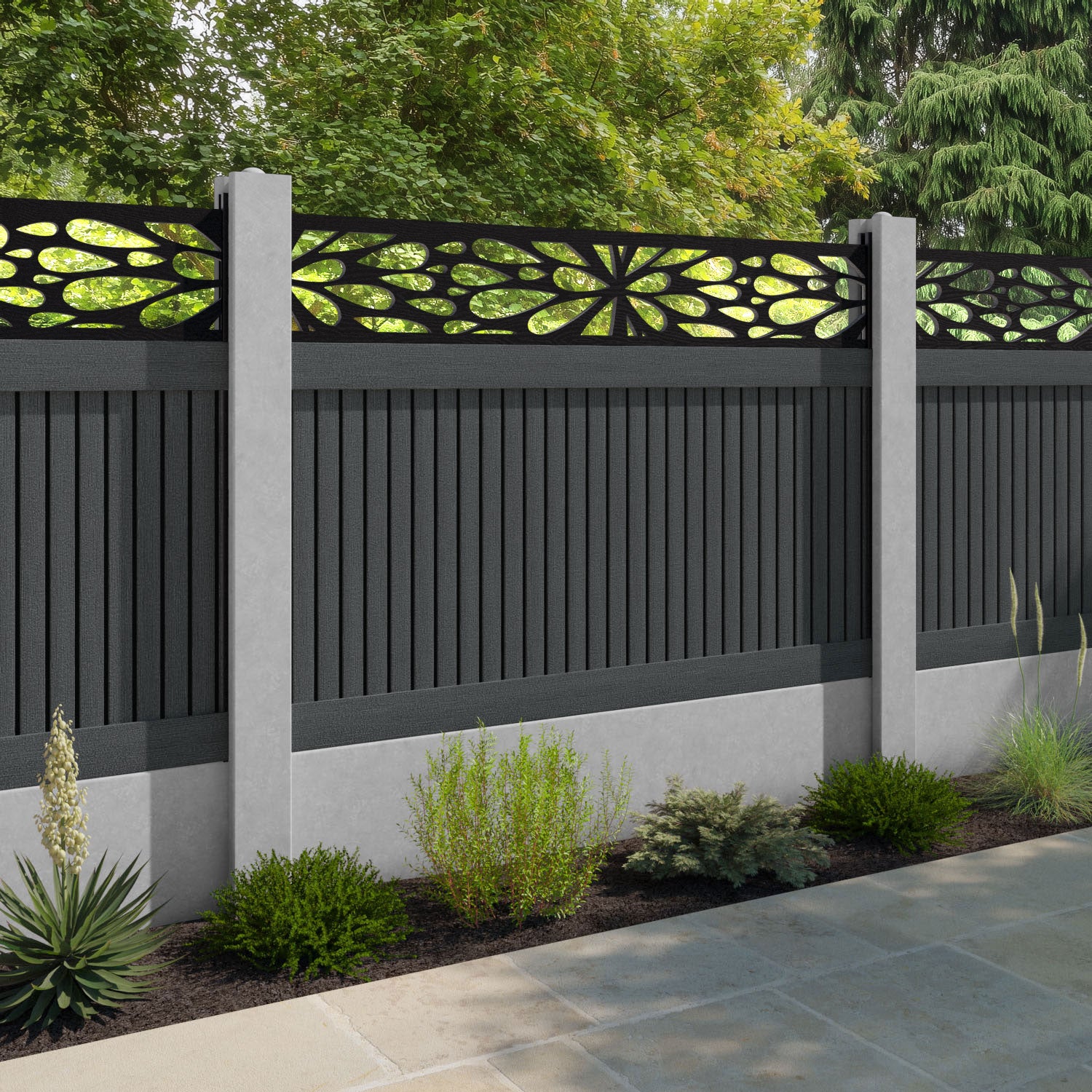 Virtis Blossom Fence Panel - Dark Grey - for existing concrete posts